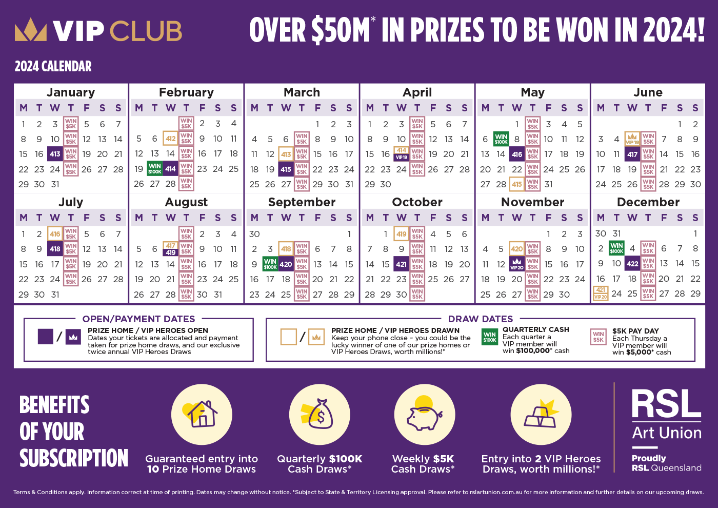 rsl art union draw calendar